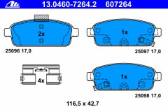 Комплект тормозных колодок, дисковый тормоз для CHEVROLET CRUZE (J300) 1.8 2009-, код двигателя 2H0,F18D4, V см3 1796, кВт 104, л.с. 141, бензин, Ate 13046072642